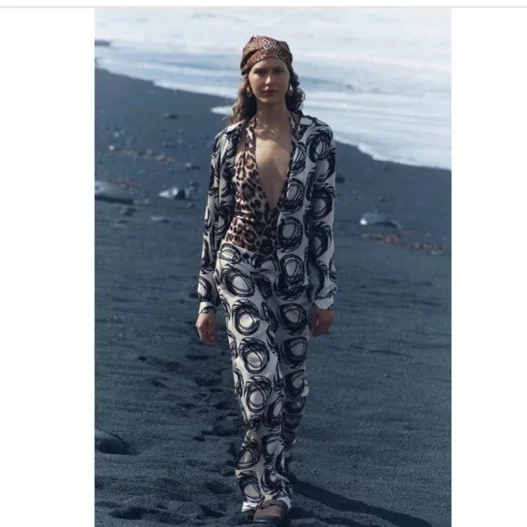 Zara Womens Set satin black and white blouse button down comfy elegant - Picture 16 of 16